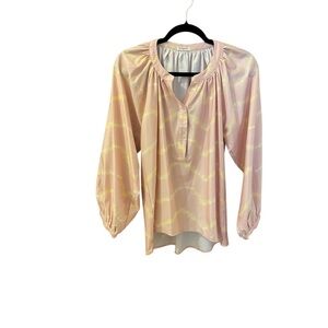 SundayUp Peach & Yellow Bohemian Blouse, Size M, Long Sleeves & Gathers Feminine